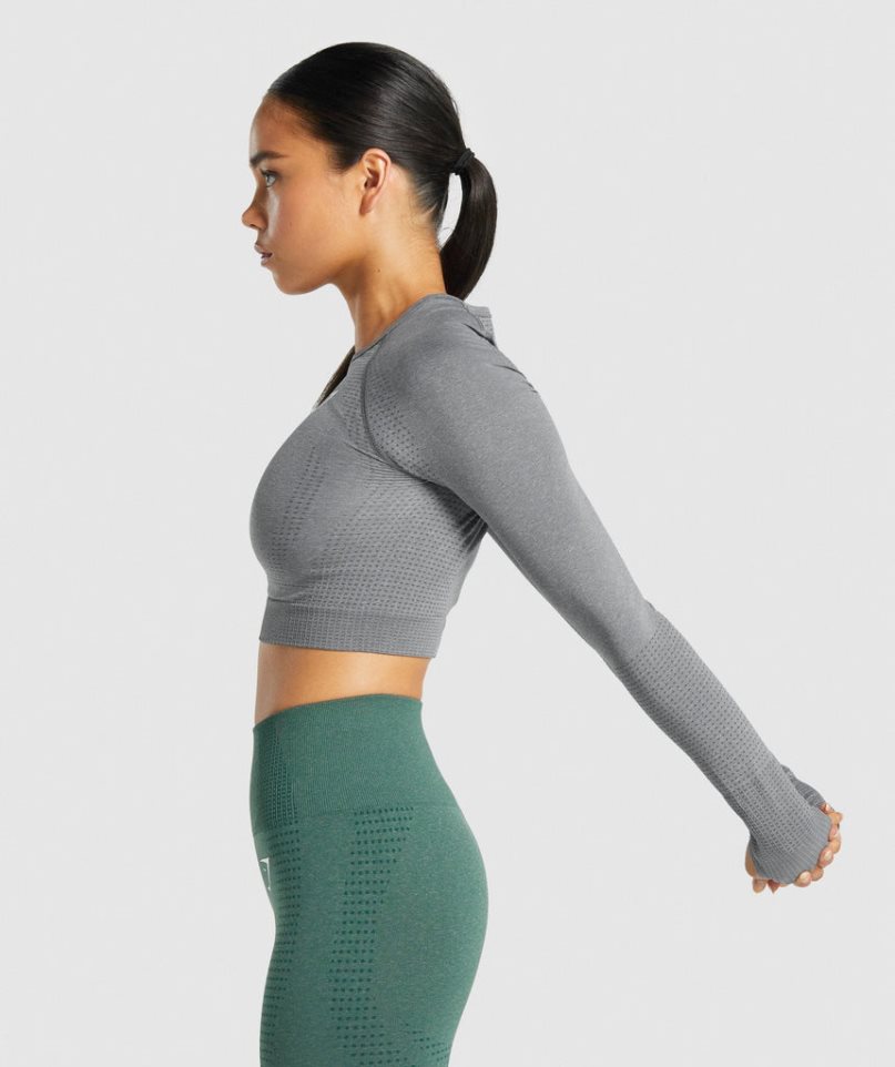 Women's Gymshark Vital Seamless 2.0 Long Sleeve Cropped Tops Grey | CA 0N7361